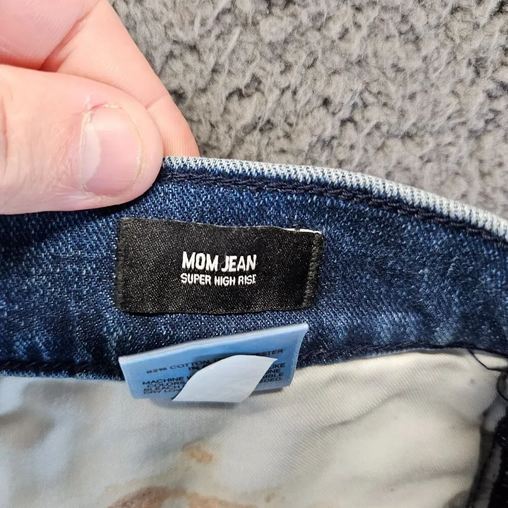 Express Mom Jean‎ Womens Size 14 Blue Denim Super High Rise Distressed